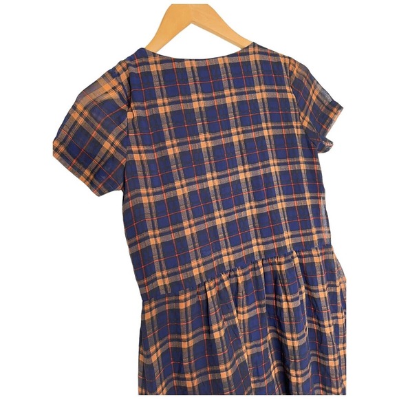 DV By Dolce Vita Womens XS Adelaide Plaid Chiffon Scoop Neck Lined Dress Blue - Picture 6 of 13